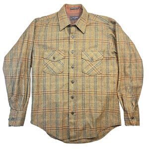 VTG Van Heusen Shirt Mens Medium Brown Plaid Acrylic Flannel 90s Oversize Button